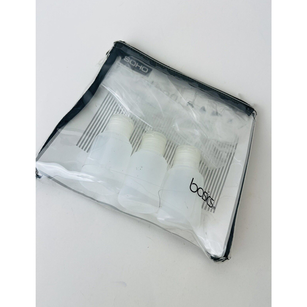 Basic SOHO Bath Essential Travel Clear Bag 8x4.5 Inch With‎ 3 Empty Bottle